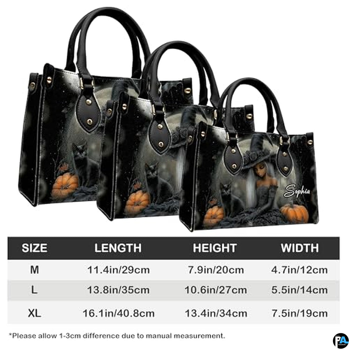 Personalized Halloween Leather Handbag – Custom Witch 3D Printing Effect Purses For Women – Spooky Gothic Shoulder Bag