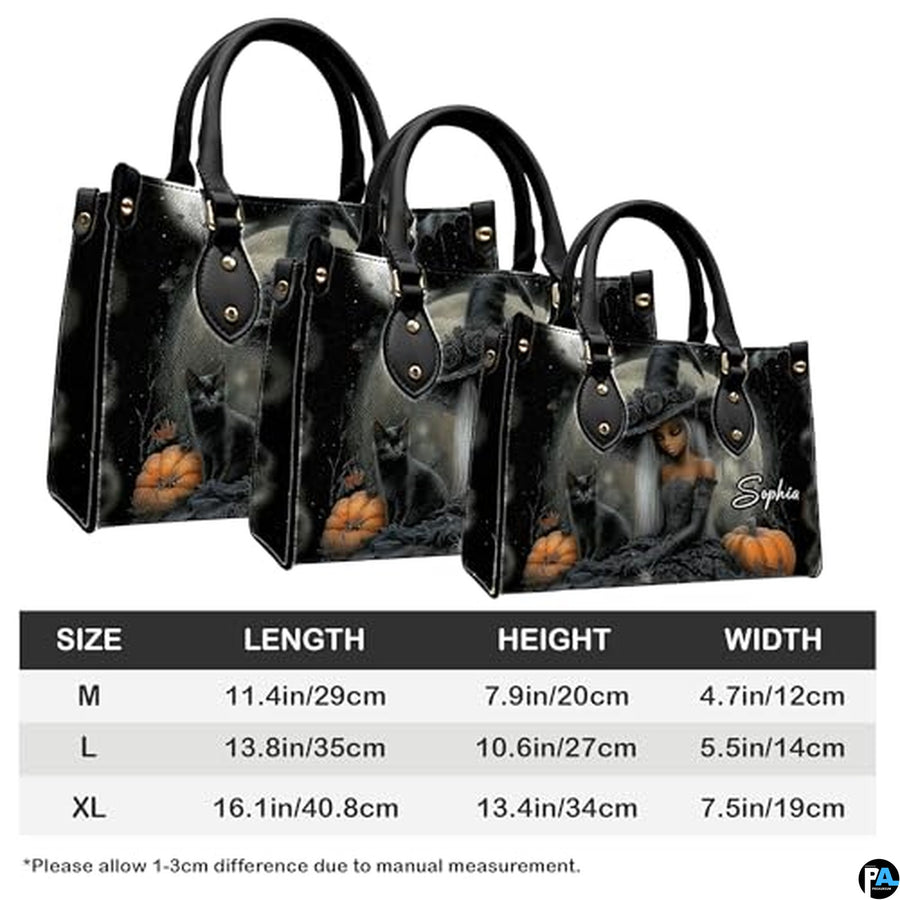Personalized Halloween Leather Handbag – Custom Witch 3D Printing Effect Purses For Women – Spooky Gothic Shoulder Bag