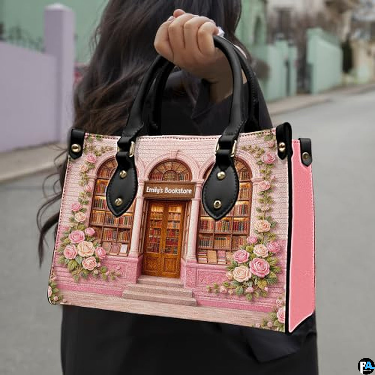 Personalized Book Lover Leather Handbag for Women, 3D Bookstore Library Tote Bag, Literary Gift for Readers, Bookworms