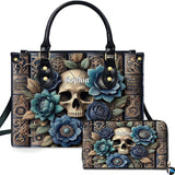 Gothic Skull and Cerulean Rose Grimoire Handbag and Wallet Set