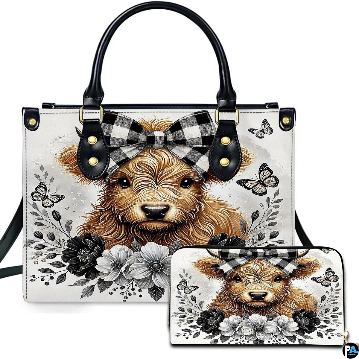 Highland Cow Leather Handbag Custom Cow Purse for Women Country Farm PU Leather Tote Gifts for Farmers Girls Mom Gift