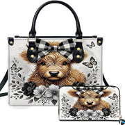 Highland Cow Leather Handbag Custom Cow Purse for Women Country Farm PU Leather Tote Gifts for Farmers Girls Mom Gift