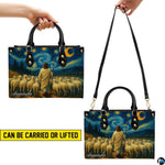 Side perspective view of Good Shepherd starry night handbag and wallet