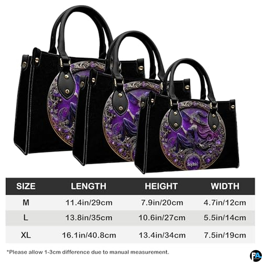 Personalized Halloween Leather Handbag – Custom Witch 3D Printing Effect Purses For Women – Spooky Gothic Shoulder Bag
