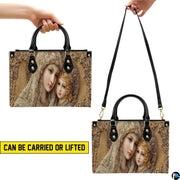 Matching wallet displaying golden Madonna and Child icon with intricate beadwork textures