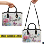 Spacious interior view of tote handbag showing lining and inner compartments