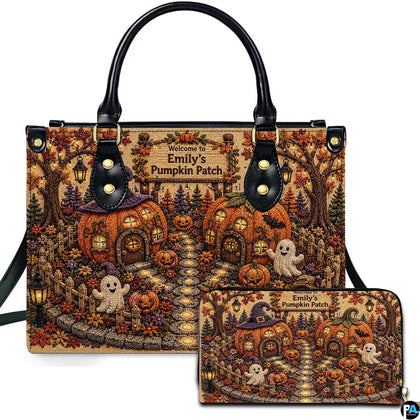 Friendly ghost art showing smiling spirits and gourd cottages presented on an accessory pairing.