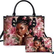 Front display showing Black woman with braided hair resting thoughtfully amidst blooming pink lilies.