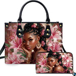 Front display showing Black woman with braided hair resting thoughtfully amidst blooming pink lilies.