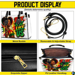 Afrocentric graphic handbag feature detail presentation