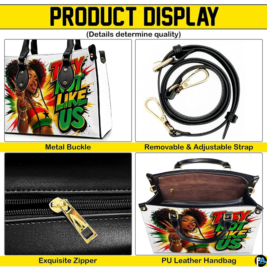Afrocentric graphic handbag feature detail presentation