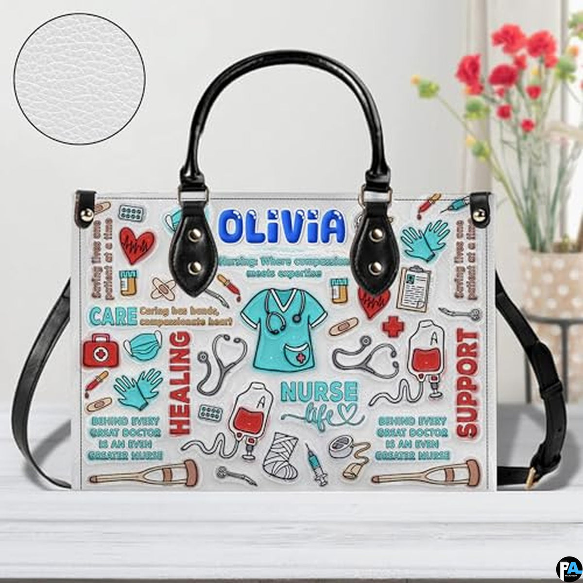 Personalized Nurse Leather Bag – Custom Medical Handbag & Purse Set with Name Gifts for Nursing Student Christmas Gift