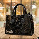 Personalized Halloween Gothic Leather Handbag Custom Raven Black Cat Purse Dark Fantasy Shoulder Bag Gift for Women