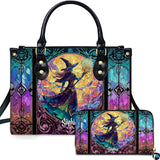Stained Glass Halloween Witch Magic Staff Handbag and Matching Wallet Set