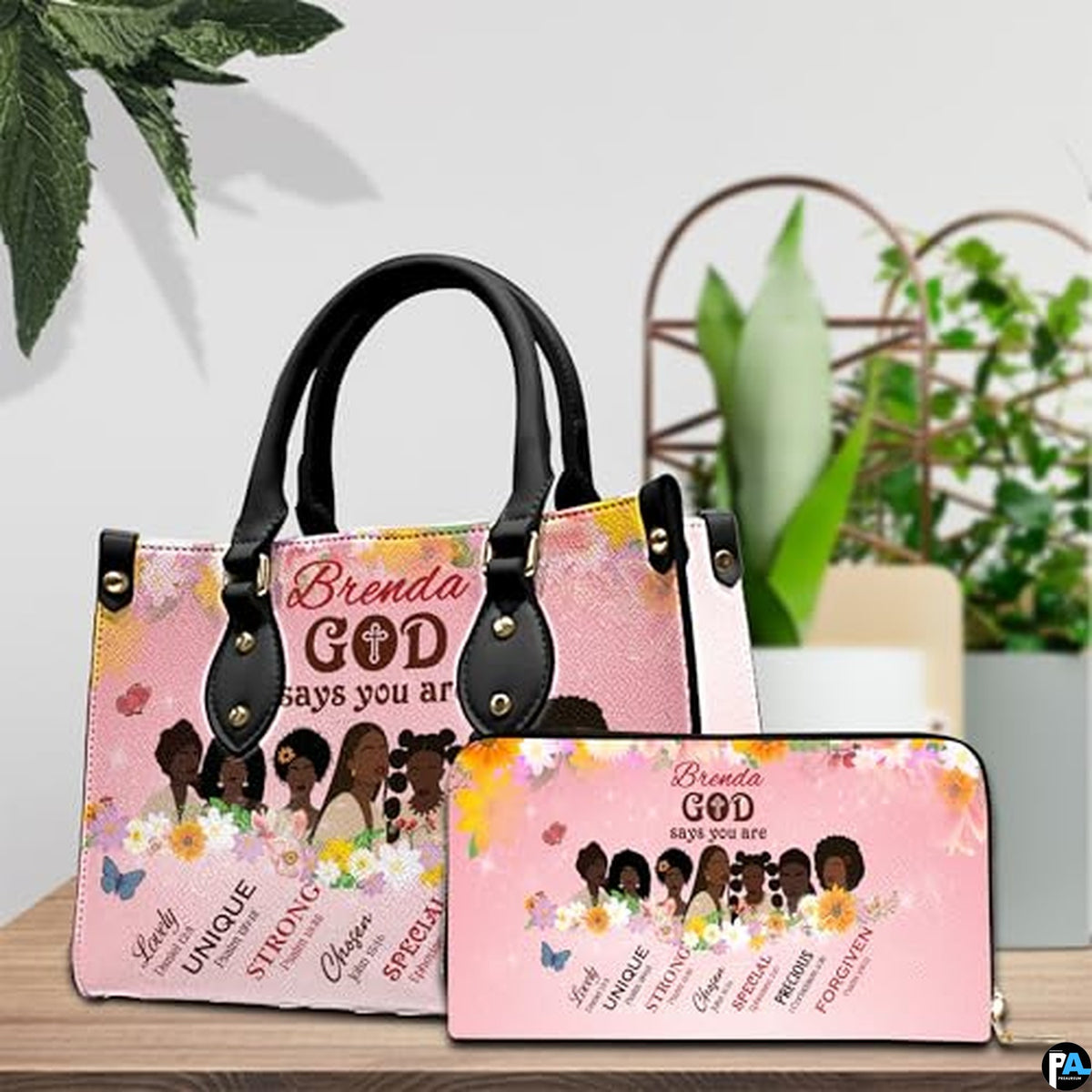 Personalized Leather Handbag for Black Women, Custom African Purse Bag Set, Birthday Meaningful Gifts for Mom, Friend