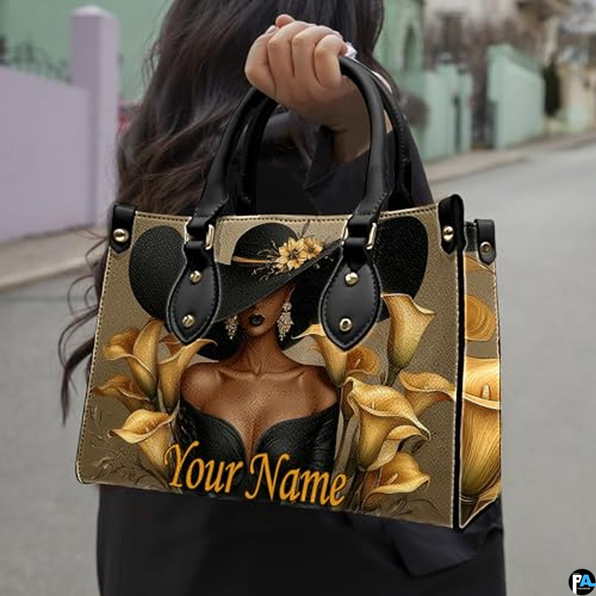 Personalized Black Women Leather Bag, Custom Name African Purses and Handbags Gifts for Mom Birthday Christmas Mothers Day