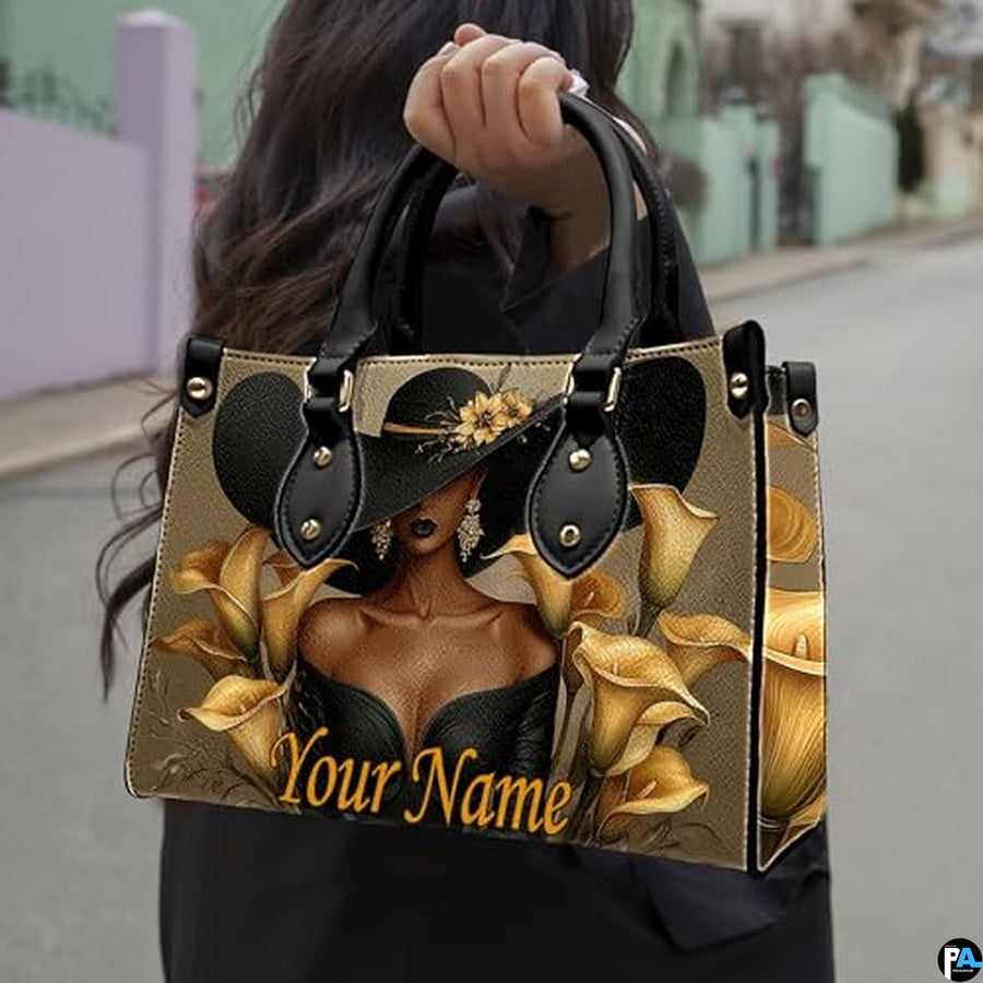 Personalized Black Women Leather Bag, Custom Name African Purses and Handbags Gifts for Mom Birthday Christmas Mothers Day