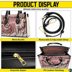 Product detail collage highlighting metal buckles, adjustable strap, zipper, and interior.