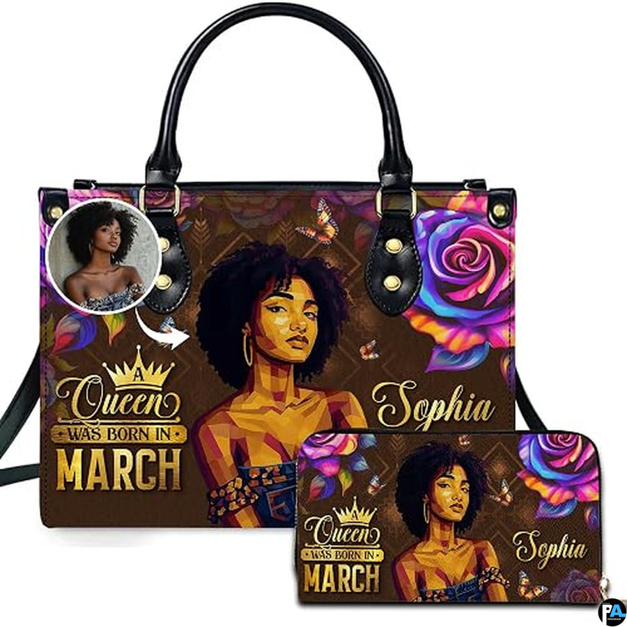 Personalized Black Women Leather Bag, Custom Name African Purses and Handbags Gifts for Mom Birthday Christmas Mothers Day