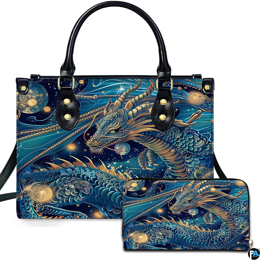 Personalized Dragon Leather Handbag, Fantasy Gothic Purse for Women, Mythical Shoulder Bag Gift for Dragon Lovers
