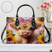 Highland Cow Leather Handbag Custom Cow Purse for Women Country Farm PU Leather Tote Gifts for Farmers Girls Mom Gift