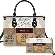 Christian hymn patchwork handbag and matching wallet set with lace mandalas