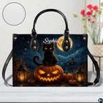 Black Cat Leather Bag – Vintage Cat Art Handbag, Stylish Animal-Themed Purse, Unique Gift for Cat Lovers