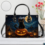 Black Cat Leather Bag – Vintage Cat Art Handbag, Stylish Animal-Themed Purse, Unique Gift for Cat Lovers