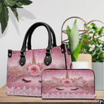 Top down view of unicorn handbag showing zipper closure and interior opening.