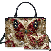 Baroque ruby butterfly gilded handbag and matching wallet set