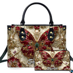 Baroque ruby butterfly gilded handbag and matching wallet set