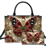 Baroque Ruby Butterfly Gilded Handbag and Matching Wallet Set