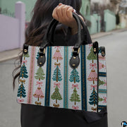 Outdoor street lifestyle view of ornate pastel tree striped item held in hand