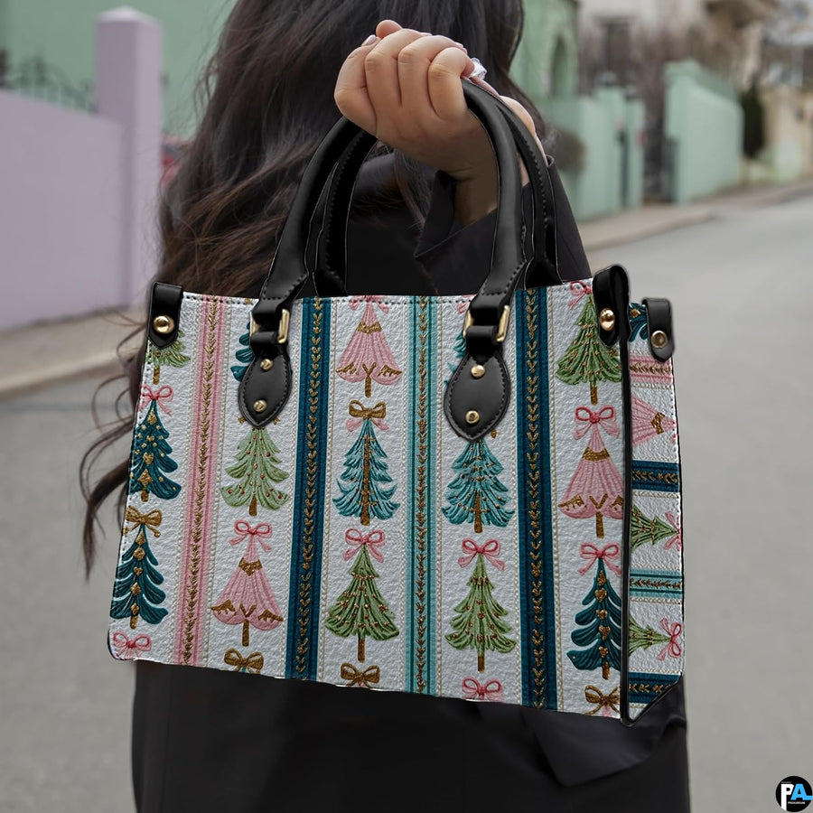 Outdoor street lifestyle view of ornate pastel tree striped item held in hand