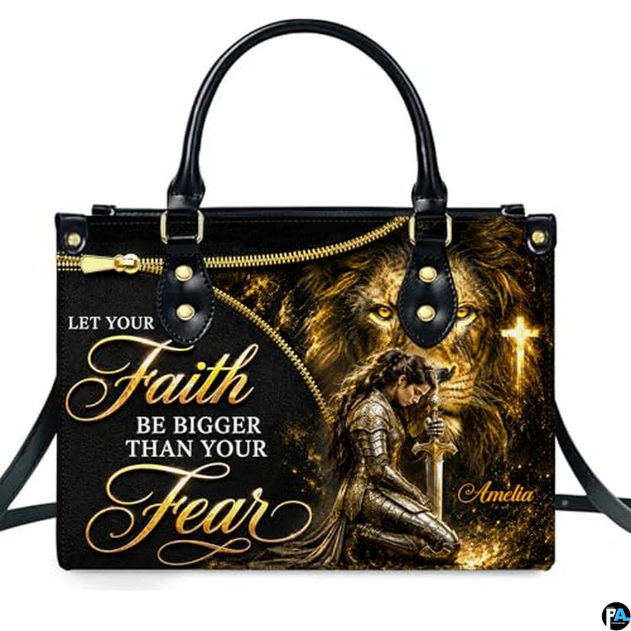 Personalized Lioness Faith Woman Leather Handbag, Gift for Mom