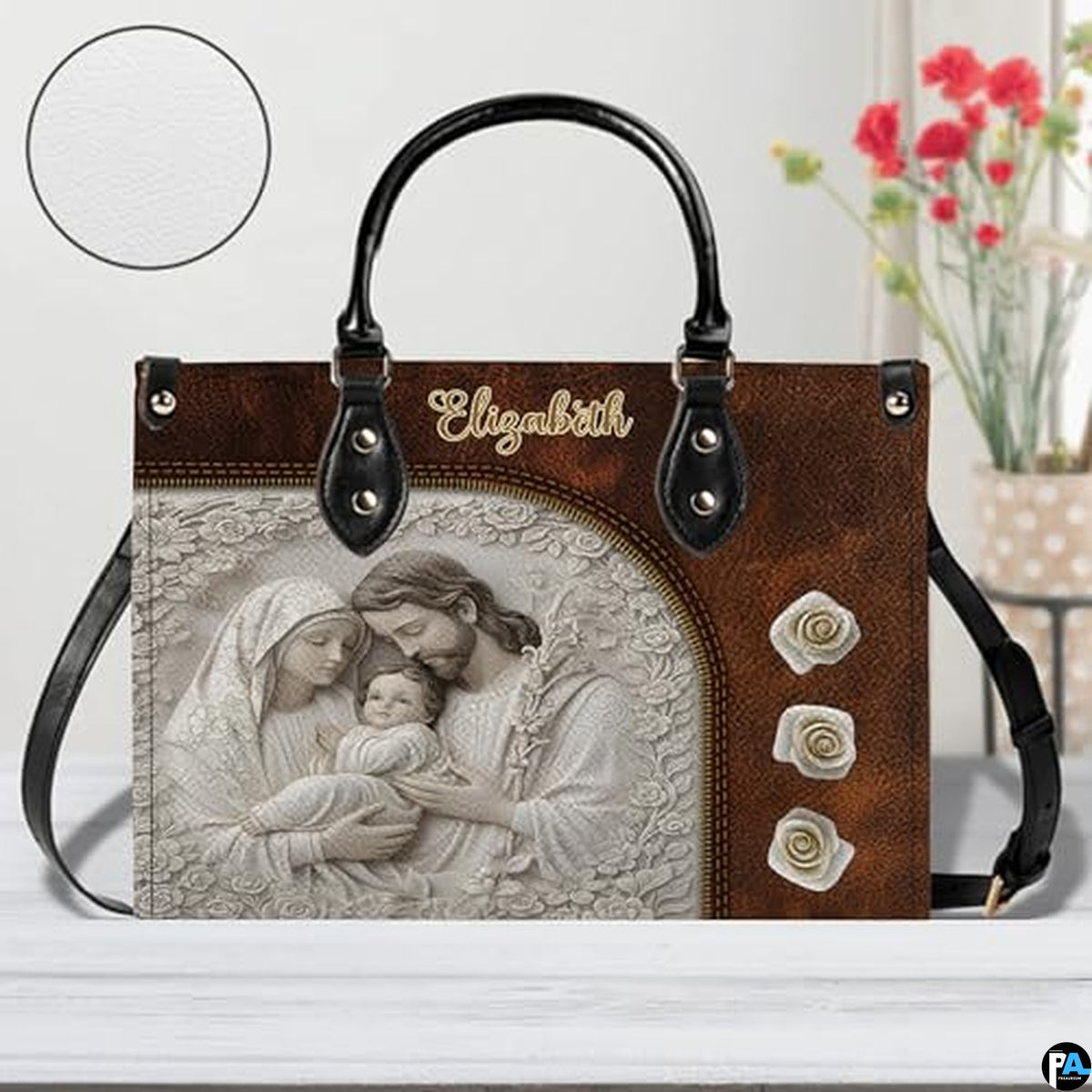Custom Catholic Virgin Mary Leather Bag, Personalized Name Handbags and Purses for Christian Women Religious Bag Gifts