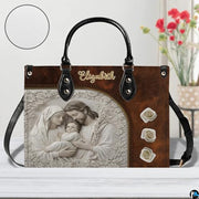 Custom Catholic Virgin Mary Leather Bag, Personalized Name Handbags and Purses for Christian Women Religious Bag Gifts