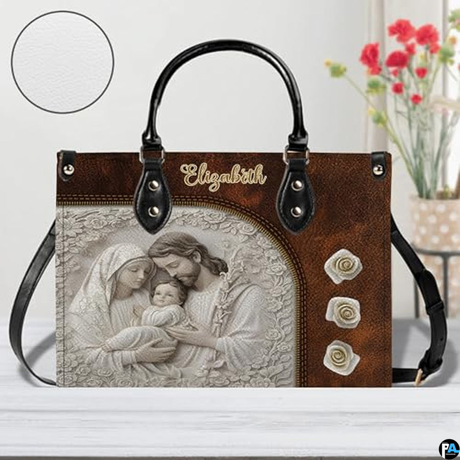 Custom Catholic Virgin Mary Leather Bag, Personalized Name Handbags and Purses for Christian Women Religious Bag Gifts