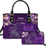 Christian Faith Blessing Butterfly Violet Floral Handbag and Matching Wallet Set