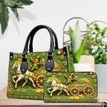 Irish leprechaun handbag and matching wallet in tabletop scene