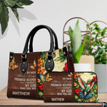 Dual presentation demonstrating handheld carrying via top handles and shoulder display mode for the accessory pairing
