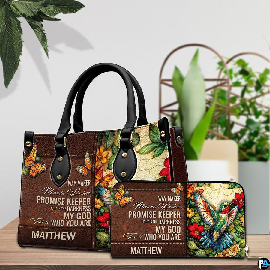 Dual presentation demonstrating handheld carrying via top handles and shoulder display mode for the accessory pairing