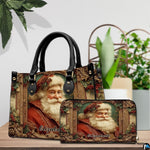 Street perspective of the Victorian holiday Santa shoulder bag.