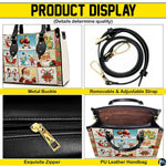 Product details diagram showing buckle hardware, shoulder strap, top zipper, and interior storage pockets