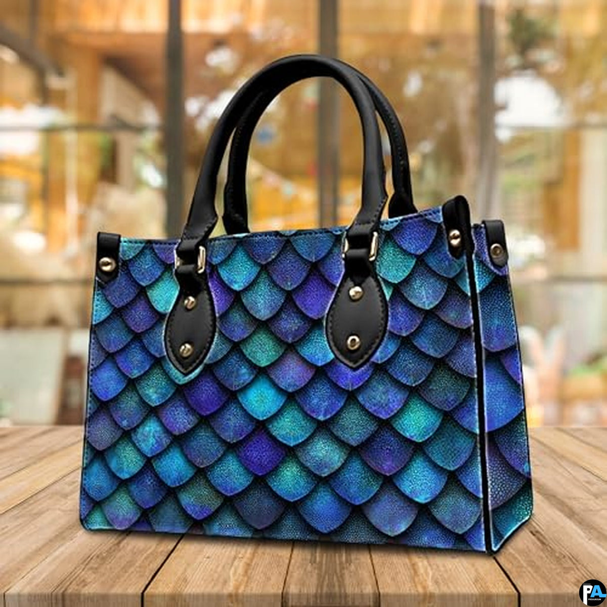 Personalized Gradient Teal Purple Dragon Scale Shoulder Bag