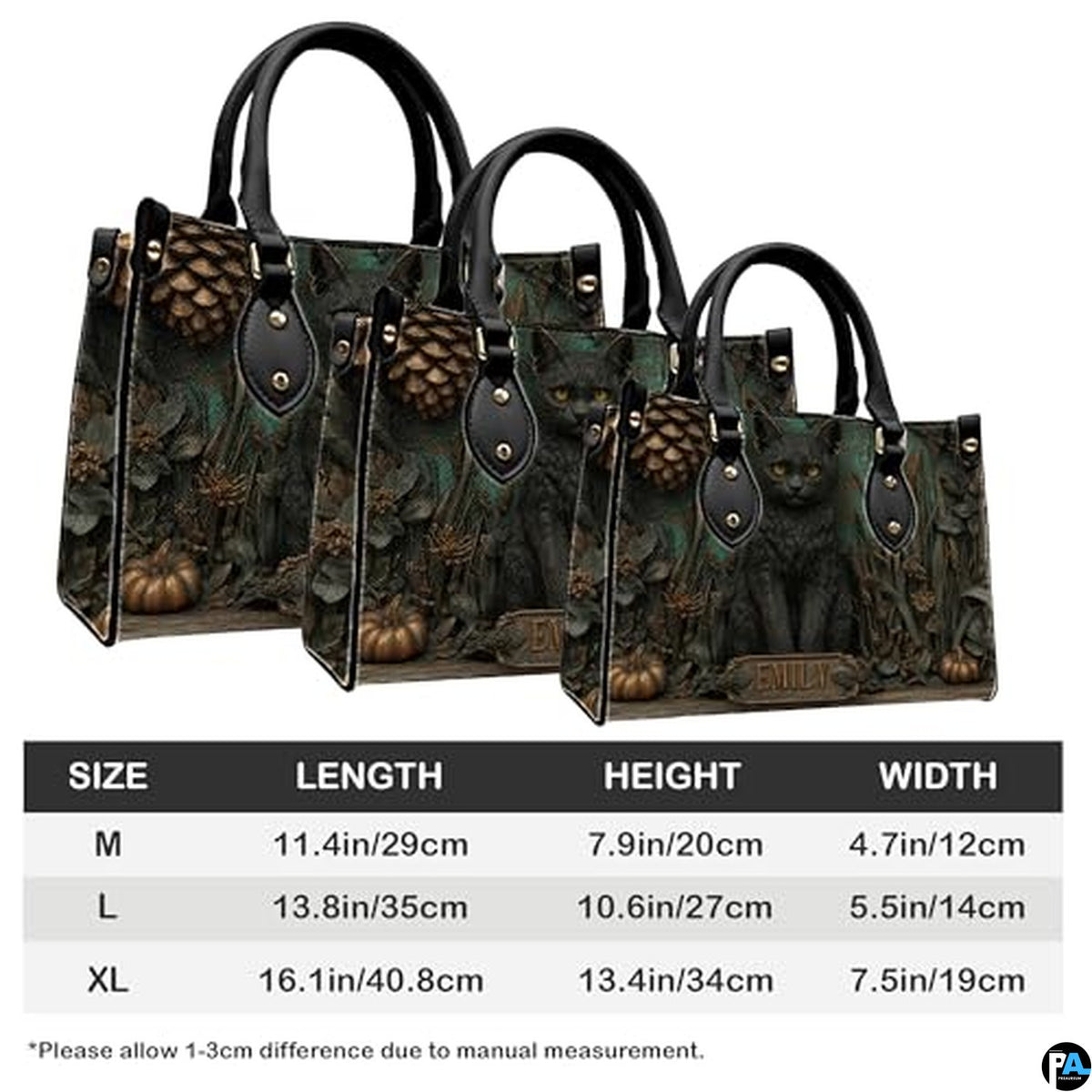 Personalized Animal Leather Handbag – Custom Name Flowers with 2D Print with 3D Effect – Gift for Gramma, Mom, Daughter