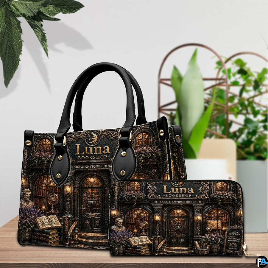 Indoor tabletop presentation featuring both dark academia library art accessory items beside potted foliage.