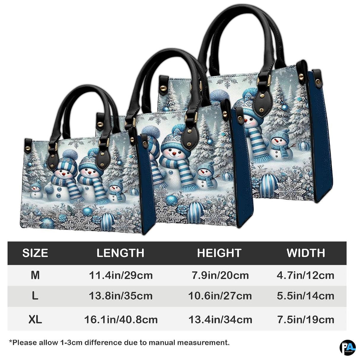 Interior compartment view of winter snowman handbag displaying inner lining and open storage space.