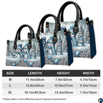 Interior compartment view of winter snowman handbag displaying inner lining and open storage space.