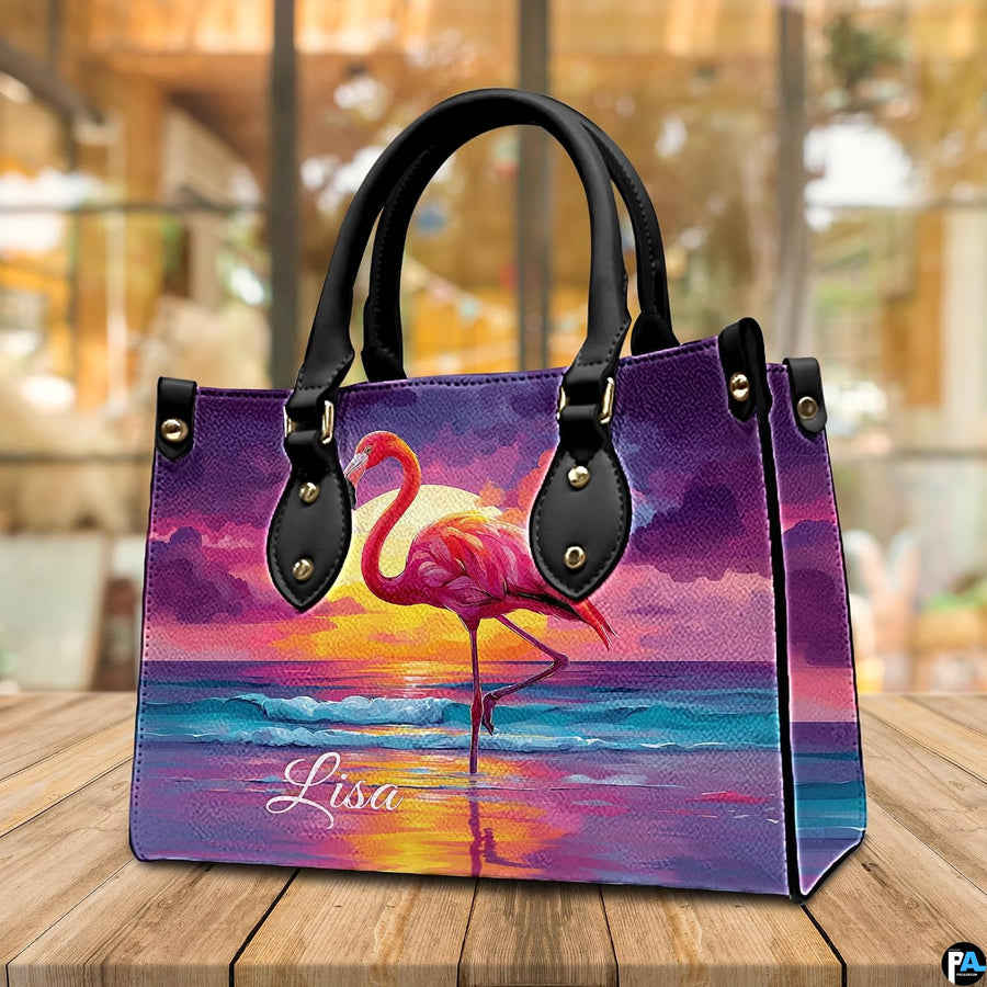 Side profile perspective of the handbag showing structured side panel and hardware.